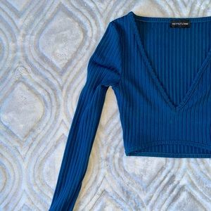Blue Long Sleeve Crop Top